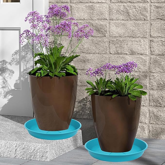 2 Pack of Plant Saucer Tray 19 inch, Heavy Duty Plastic Pot Plant Drip Trays Saucers for for Indoors Outdoor, Plant Water Tray for Planters 16-19" (19", Light Blue)