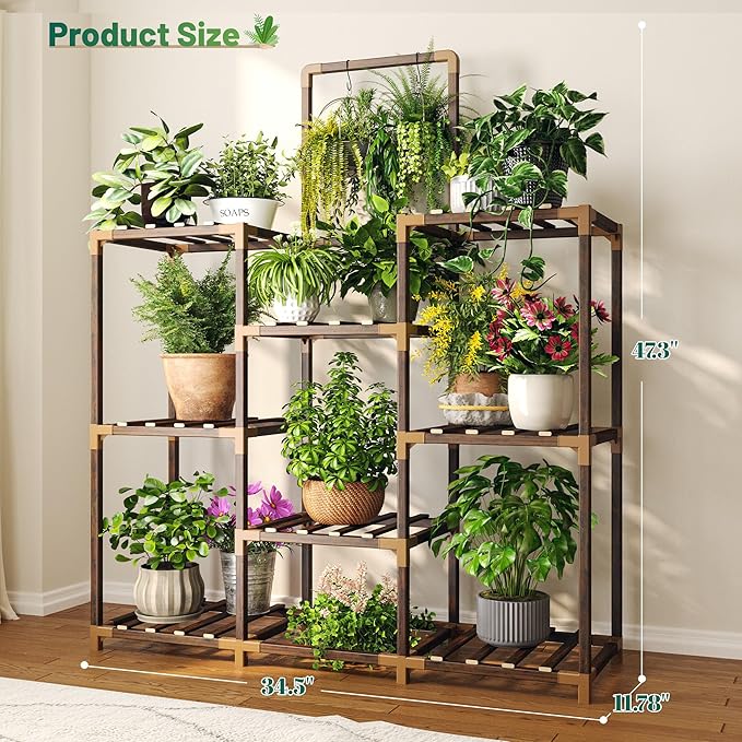EnHomee Plant Stand Indoor Tall Plant Stand Outdoor Large Wood Plant Shelf Indoor for 12 Pots Plants,3-tiers Plant Holder for Patio Living Room Gardening Balcony 34.5" Wx47.3 Hx11.78 D