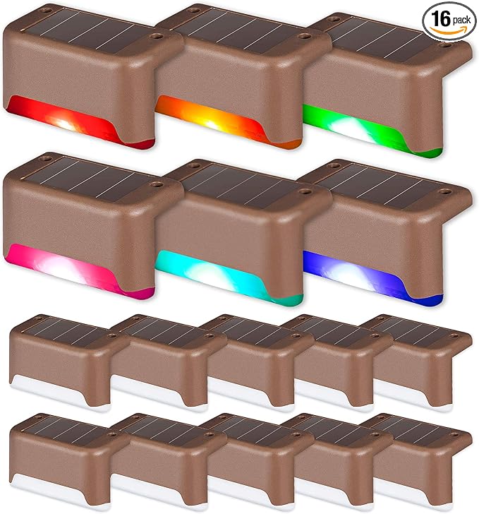 SOLPEX Color Changing Solar Deck Lights, 16 Pack Waterproof LED Lights for Decks,Stairs,Fences,Yards and Patios