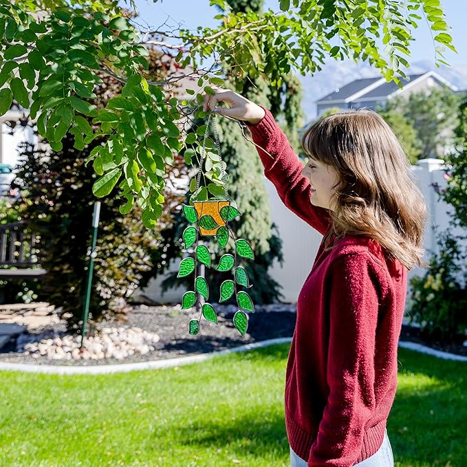 Stained Glass Window Hanging 17 Leaf Plant Stain Glass Window Hanging Real Stained Glass Hanging Hanging Stained Glass for Windows Stained Glass suncatchers Stained Glass Plant Stained Glass