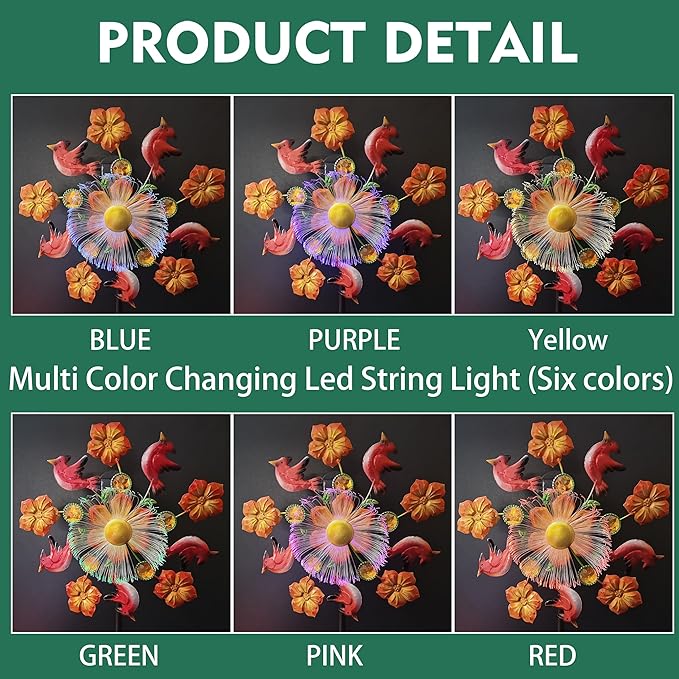 Solar Wind Spinners Outdoors for Yard and Garden - 40 Inch Metal Wind Sculpture, Outdoor Kinetic Windmill with Multi-Color Led Lights for Patio, Lawn & Garden Decoration (Magpie)