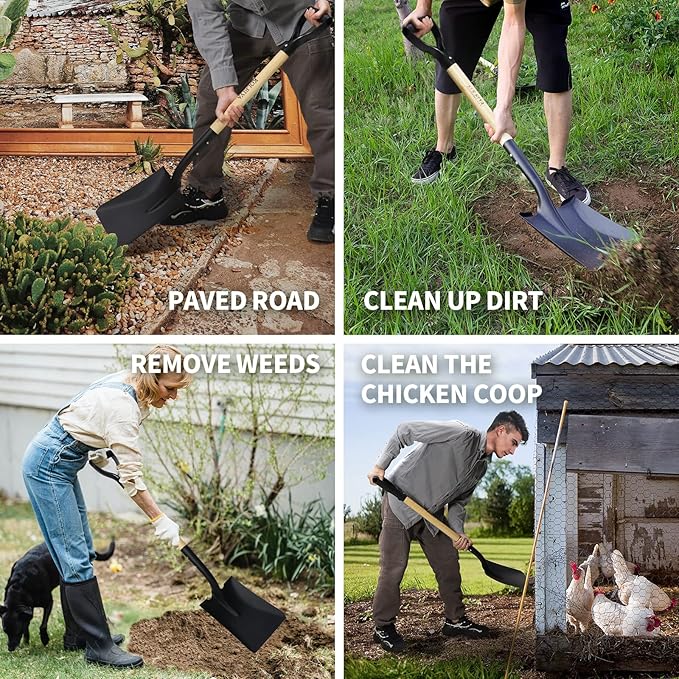 Flat Shovel,Transfer Shovel with D Handel and Heavy Duty Square Head for Landscaping,Gardening,Construction,Snow Shoveling and Yard Work,41-Inch,Metal+Wooden