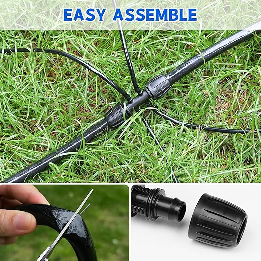 50 FT 1/2 Inch Drip Irrigation Tubing Main Drip Line Hose Tube for Garden Watering Landscape Irrigation System (Includes 2 pack 6-Way Connector and 1/2" Straight Connector)