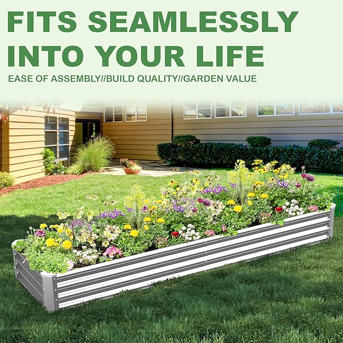 6x2x1ft(2 Pack) Galvanized Raised Garden Bed for Gardening,Metal Planter Boxes Outdoor Patio Kit Planting Bed for Vegetables Flowers Herb,Silver