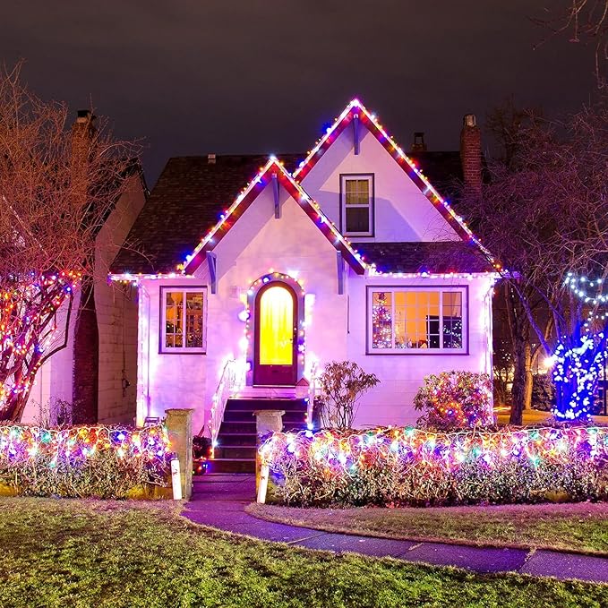 JMEXSUSS Icicle Christmas Lights, 200 LED Multicolor Indoor Outdoor Waterproof, 8 Modes Decorations for Xmas Roof Party Holiday