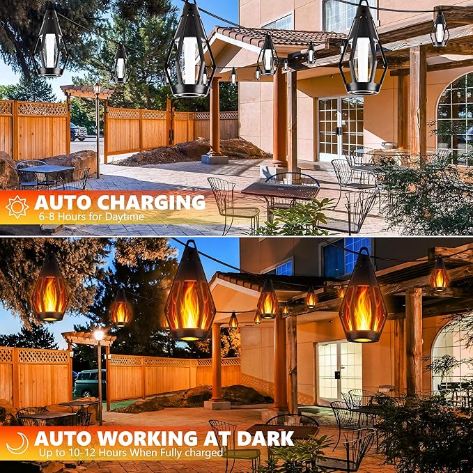 Solar Flame String Lights - 48ft 15 LED Lights Outdoor Solar String Lights for Garden Patio Decoration