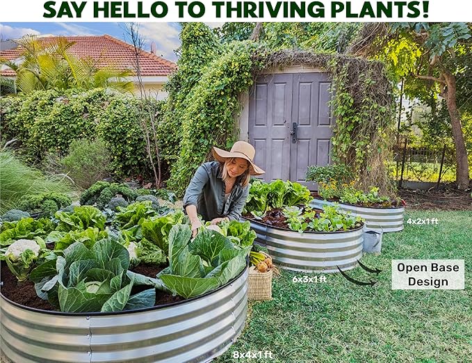 Galvanized Raised Garden Beds Outdoor // 8×4×1 ft Planter Raised Beds for Gardening, Vegetables, Flowers // Large Metal Garden Box (Silver) // Patented Tool-Free Design