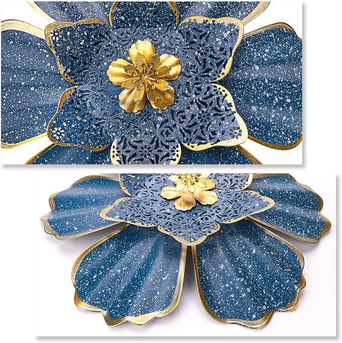 EASICUTI Blue Metal Flower Wall Decor Boho Metal Wall Art Decorations Hanging for Indoor Outdoor Home Bathroom Patio Fence Garden Bedroom Living Room Or Wall Sculptures 12 Inch