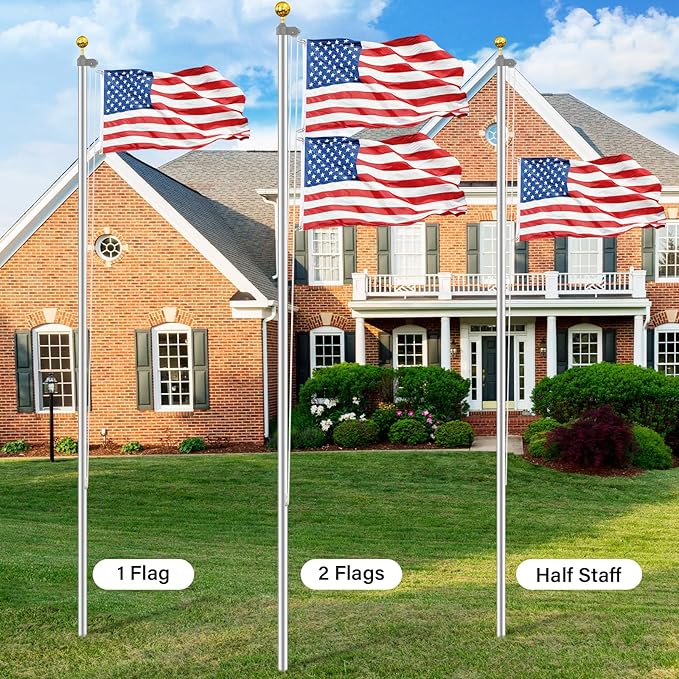 Flag Pole for Outside in Ground, 16FT Sectional Extra Thick Flagpole Kit, Heavy Duty Aluminum Outdoor Flag Poles with 3x5 American Flag for Yard, Garden, Residential or Commercial