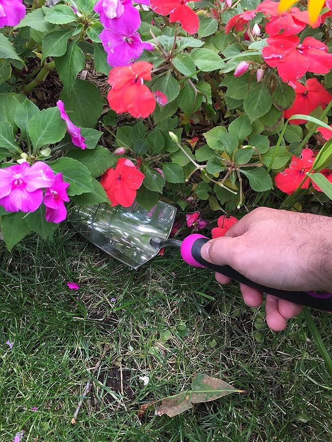 Garden Guru Super Strong Garden Trowel Hand Shovel - Stainless Steel - Rust Resistant - Ergonomic Grip - Perfect Tool for Gardening, Weeding, Transplanting and Digging in Garden Beds (Pink)