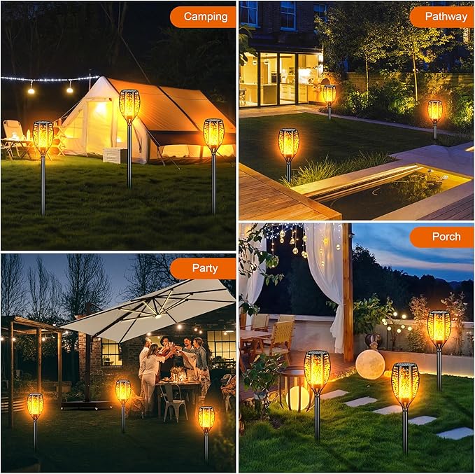 Solar Lights Outdoor Waterproof 96 LED, Upgraded 43" Outdoor Lights, Solar Torch Light with Flickering Flame, Led Lights for Garden Decor, Patio, Yard, Pathway, 2Pack
