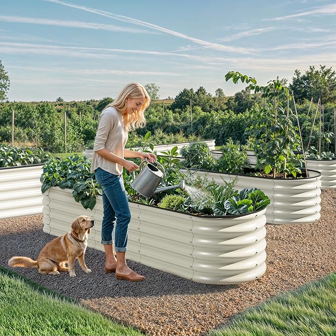 YITAHOME 17" Tall 6 in 1 Large Raised Garden Bed Kit, 6.5x2x1.4ft Galvanized Metal Planter Box with Gloves & Safety Rubber, Outdoor Above Ground Planters for Plants Vegetables Flowers, White