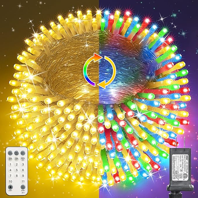 Color Changing Christmas Lights, 175ft 500 LED Warm White & Multicolor Christmas String Lights with Remote, 11 Modes Christmas Twinkle Lights Waterproof for Christmas Party, Garden, Xmas Tree Decor