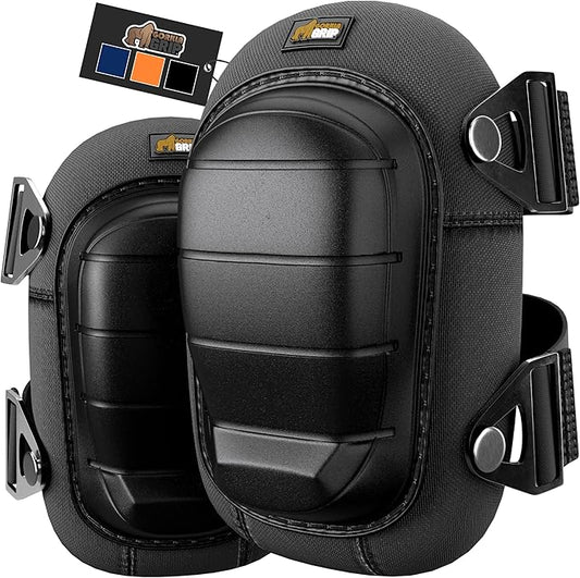 Gorilla Grip Adjustable Safety Knee Pad Set, Heavy Duty Durable Kneeling Pads for Work, Anti Slip Fasteners, Comfortable Gel Padding, Supportive Pads During Construction, Gardening Tool, Black