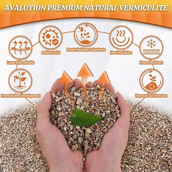 AVALUTION 9QT Vermiculite - Organic Vermiculite for Plants Horticultural Coarse Vermiculite Natural Soil Additive for Potted Plants Gardening Mushrooms Seed Starting