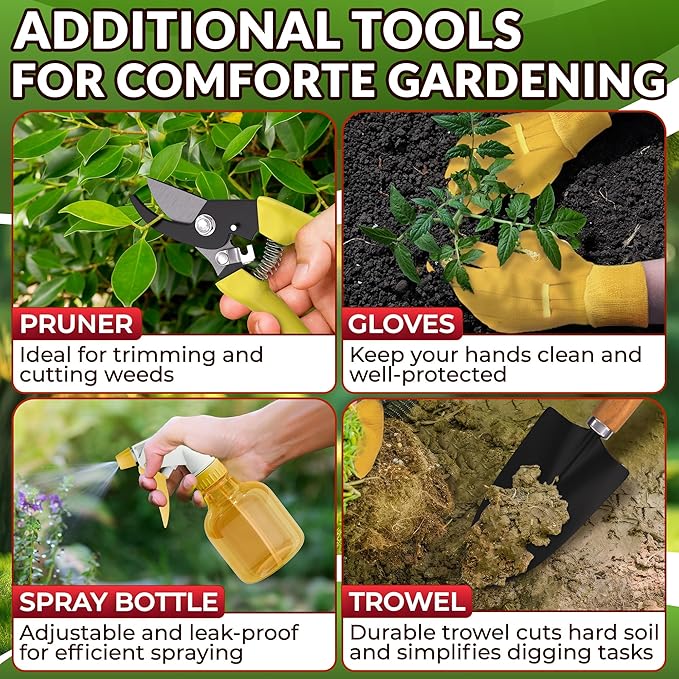 Gardening Tool Set - 9 Pcs Gardening Tools for Women Gardening Hand Tools Gardening Kit Garden Tools for Women Garden Tool Set Gifts for Gardeners - Gardening Set Cool Stuff for Gardening Gifts