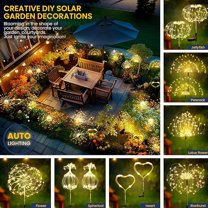 GIGALUMI Garden Outdoor Decor Lights 120LED 8Pack, Solar Garden Lights for Yard Outside Fairy Decorative,Solar Powered for Yard Pathway Flowerbed Planter Balcony Patio Decor（Warm White）