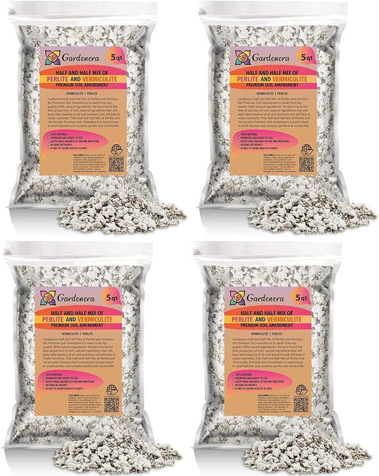 Half and Half Mix of Perlite and Vermiculite - 20 Quart - Unlock The Secret to Thriving Plants with a Natural Soil Amendment (4 Bags of 5 Quart)