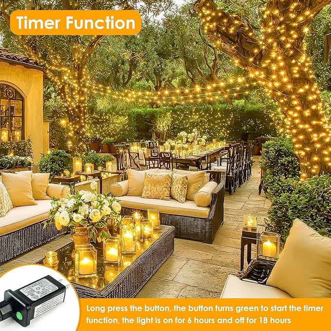 66Ft 200LED Fairy Lights Plug in with Remote, Waterproof String Lights Outdoor & Indoor 8 Modes with Timer, LED Twinkle Lights for Girl's Room Garden Patio Halloween Christmas Decorations (Warm White)