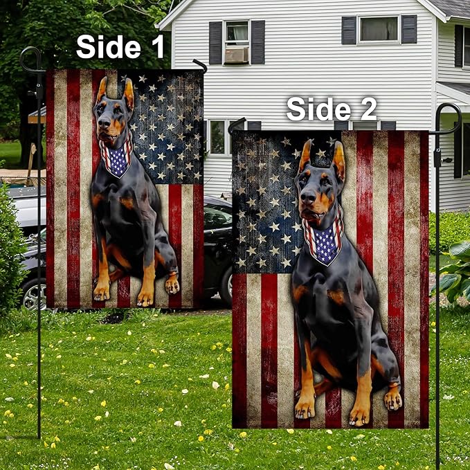 FLAGWIX American Flags - Doberman Pinscher Flag, 4th of July Decorations for Inside, Outside, Garden Flag (11.5" x 17.5") - USA House Garden Flags Premium Polyester, Decorative Outdoor Flags