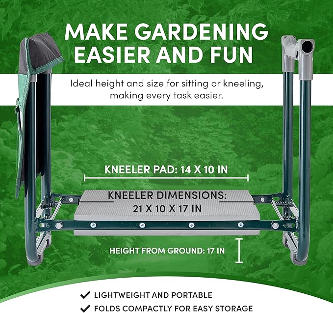 Garden Kneeler Seat Bench-Foldable-Saves Your Back and Knees! Extras Included-SunShade Umbrella (Patented), Wide EVA Foam Pad (10.2"), Folding Table, Potting Mat. Great gift for Everyone, Seniors.