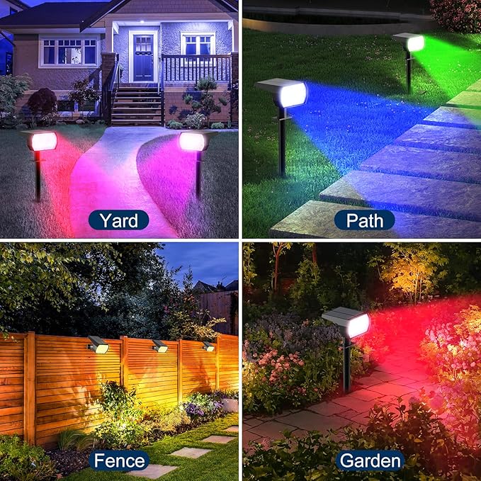 Solar Spot Lights Outdoor, [2 Pack/7 Colors/37 LED] 2-in-1 Solar Landscape Spotlights, IP65 Waterproof Auto On/Off Solar Powered Security Lights for Yard Garden Pathway Walkway