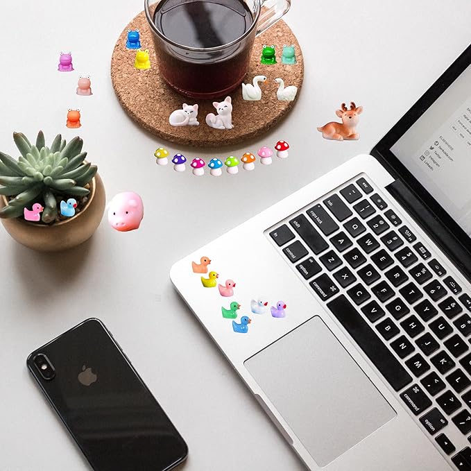 100 Pcs Mini Resin Animals Mini Duck Frog Mushroom Figures Model Kit for Miniature Garden Fairy Garden Dollhouse Decoration and Creative DIY