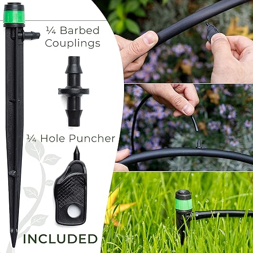 CARPATHEN 100 Drip Irrigation Emitters Vortex - Drip Irrigation Parts for Irrigation Kit - ¼ inch Irrigation Tubing Compatible - 360 deg Adjustable Fan Sprayer for Raised Garden Bed, Potted Plants