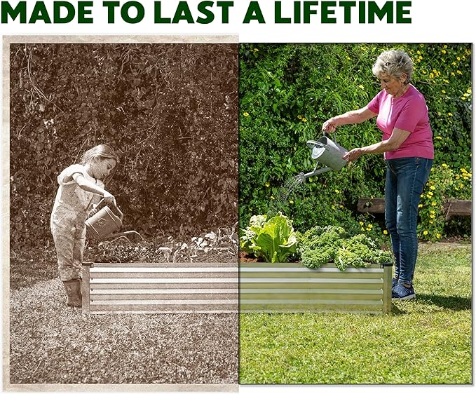 Galvanized Raised Garden Beds Outdoor // 8×4×1 ft (2-Pack) Planter Raised Beds for Gardening, Vegetables, Flowers // Large Metal Garden Box (Silver) // Patented Tool-Free Design