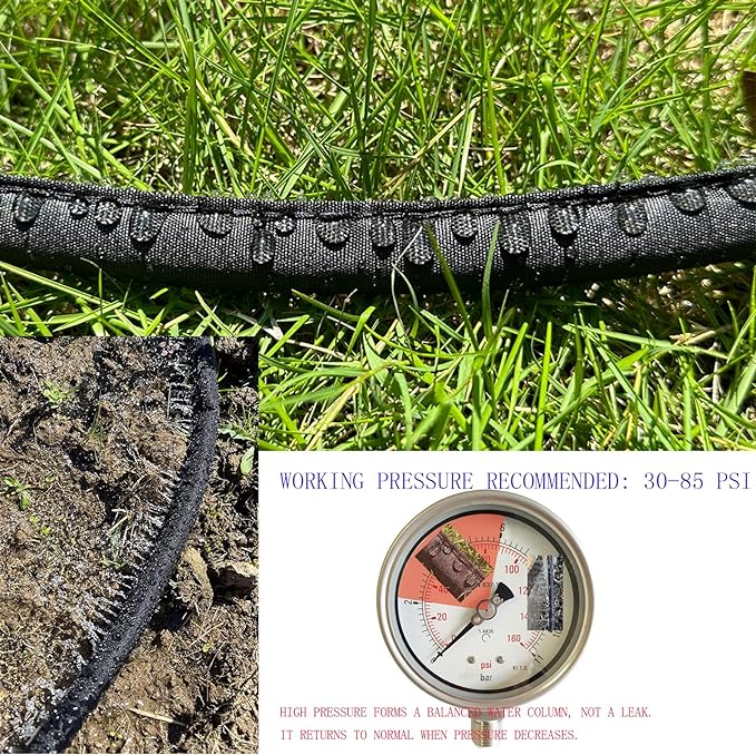Flat Soaker Hose 50 FT for Garden Beds, 50Ft 1/2" Linkable Consistent Drip Irrigation Hose Save 80% Water, Leakproof Heavy Duty Double Layer Sprinkler Hose