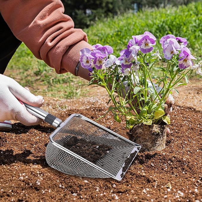 Adnee 4 Pcs Gardening Soil Sifter-5" W Garden Sieve Sifter with Handle (2/2.8/3.8/5 mm Mesh)-Portable Gardening Sifter for Gradening Sand Soil Dirt Compost