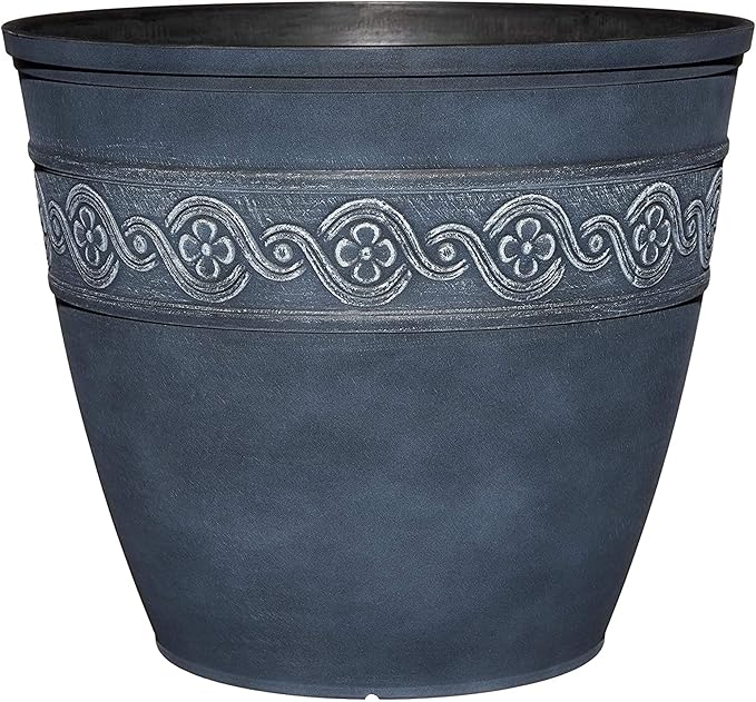Classic Home and Garden Corinthian Resin Flower Pot Planter, Storm Blue, 10"