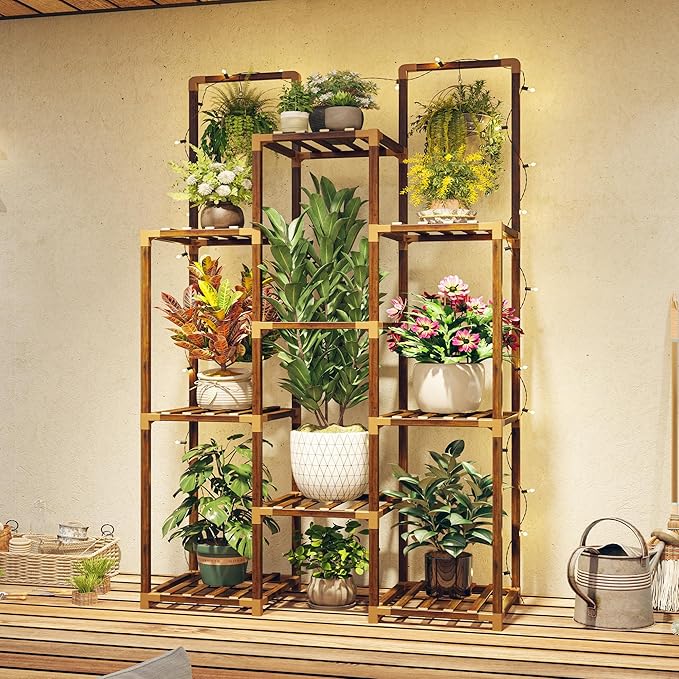 EnHomee Plant Stand Indoor Tall Plant Stand Outdoor Large Wood Plant Shelf Indoor for 12 Pots Plants,4-tiers Plant Holder for Patio Living Room Gardening Balcony34.2 Wx47.6 Hx11.78 D