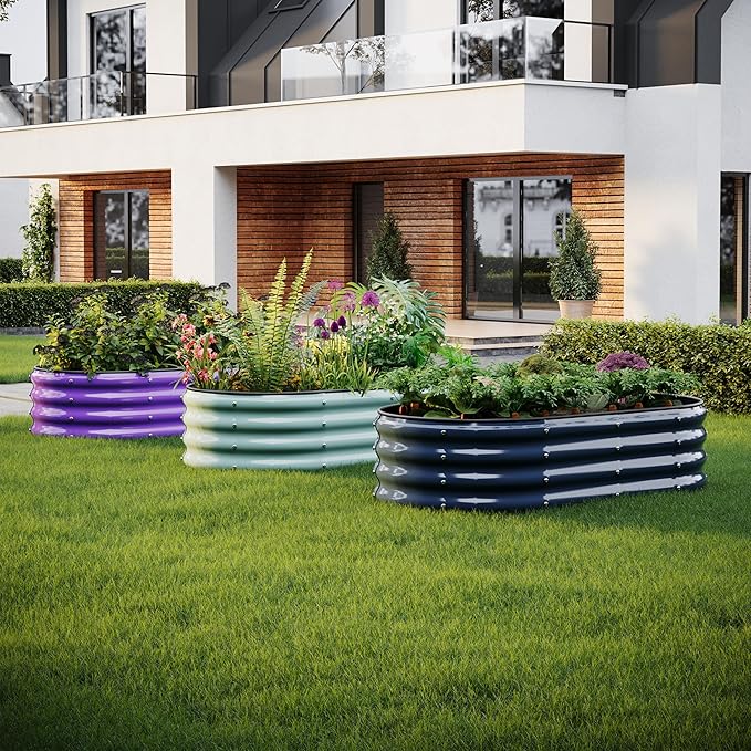 Galvanized Metal Planter Round Raised Garden Bed Kit for Gardening Outdoor，3x3x1ft Planter Grow Garden Box Raised Flower Bed，Round Galvanized Planter Outdoor Large Metal Fire Pit Ring