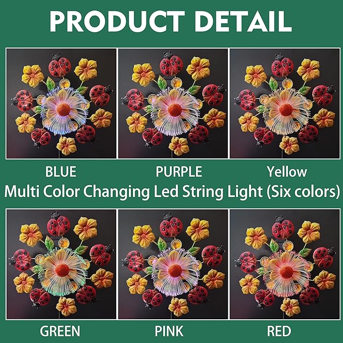 Solar Wind Spinners Outdoorsfor Yard and Garden - 40 Inch Metal Wind Sculpture, Outdoor Kinetic Windmill with Multi-Color Led Lights for Patio, Lawn & Garden Decoration (Beetle)