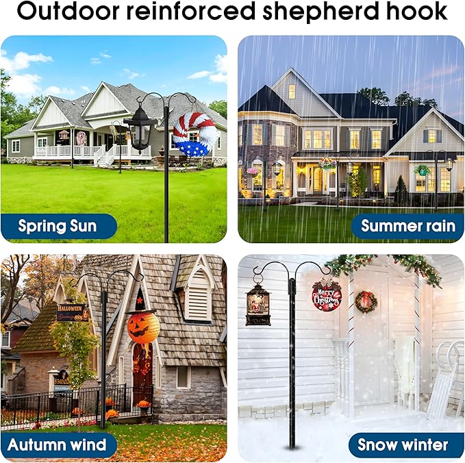Ottsuls Bird Feeder Pole, 2 Pack 76 INCH Double Shepherds Hooks for Outdoor, with 5 Base Prongs Heavy Duty Tall Garden Planter Hooks for Hanging Flower Basket, Lantern, Hummingbird Feeder