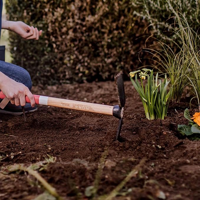 Adler - The Rosie Garden Hoe, Heavy Duty Yard Tool Lawn Care, Loosening Soil, Weeding, and Digging, Steel Head 10.6 inches, Wood Handle 17.7 inches (Mocha)