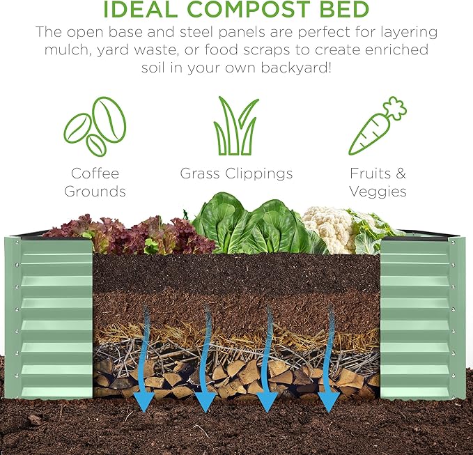 Best Choice Products 8x4x2ft Outdoor Metal Raised Garden Bed, Deep Root Planter Box for Vegetables, Flowers, Herbs, and Succulents w/ 478 Gallon Capacity - Sage Green
