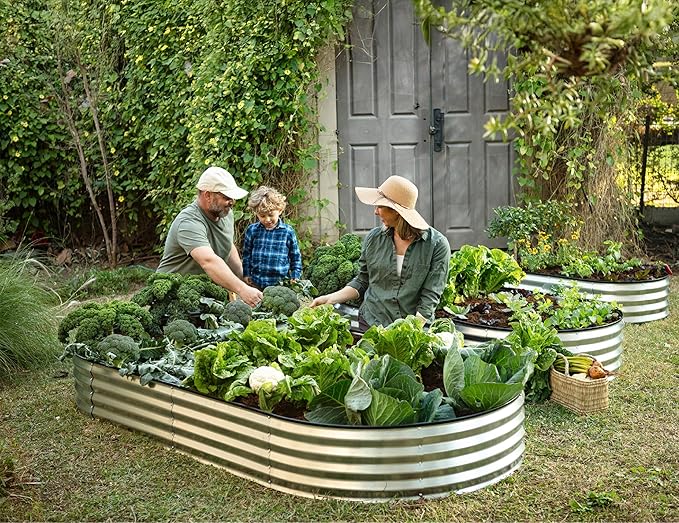 Galvanized Raised Garden Beds Outdoor // 8×4×1 ft (2-Pack) Planter Raised Beds for Gardening, Vegetables, Flowers // Large Metal Garden Box (Silver) // Patented Tool-Free Design
