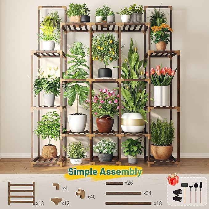 EnHomee Plant Stand Indoor Tall Plant Stand Outdoor Large Wood Plant Shelf Indoor for 20 Pots Plants,4-tiers Plant Holder for Patio Living Room Gardening Balcony 56.1" Wx47 Hx11.78 D