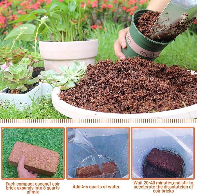 Coco Coir Brick for Plants- 27 Pack Coconut Coir Bricks Premium 100% Organic Peat Moss Mix with Low EC & pH Balance, Fiber Coconut Husk for Planting, Gardening, Potting Soil Substrate