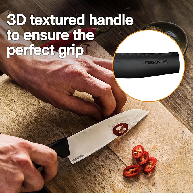 Fiskars Hard Edge Small 5.3" Chef Knife - Japanese Stainless Steel Blade Stays Sharp for Everyday Use - Non-Slip Handle for Effortless Cutting - Dishwasher Safe