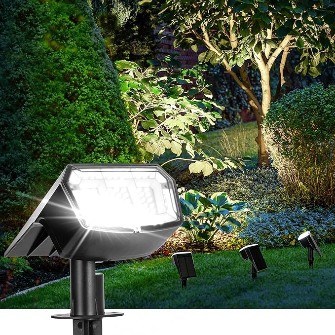 Solar Spot Lights Outdoor Waterproof 1 Pack IP65, 63 LED 3 Lighting Modes Spotlights for Outside Yard Garden House Garage Landscape Lights-Cool White