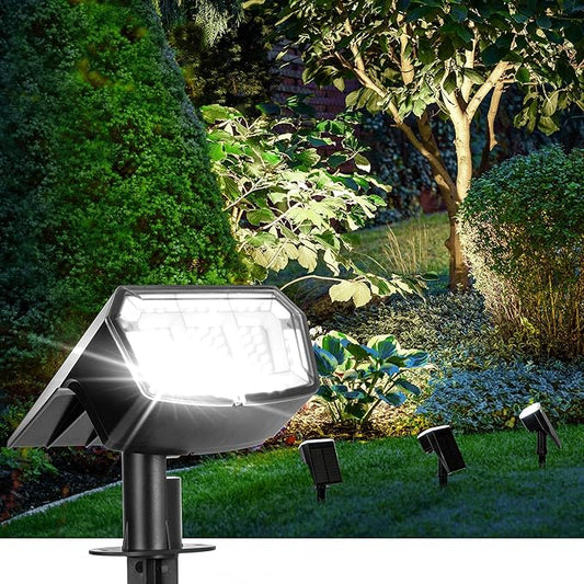 Solar Spot Lights Outdoor Waterproof 1 Pack IP65, 63 LED 3 Lighting Modes Spotlights for Outside Yard Garden House Garage Landscape Lights-Cool White