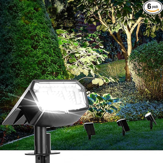 Solar Spot Lights Outdoor Waterproof 6 Pack IP65, 63 LED 3 Lighting Modes Spotlights for Yard Garden House Garage Pathway