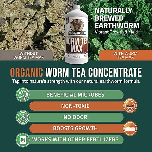 Worm Tea for Gardening Soil, Worm Tea Fertilizer Liquid - Worm Castings, Earthworm Casting Manure Fertilizer - Earthworm Tea Worm Castings - PetraTools Worm Casting Concentrate (32 oz)