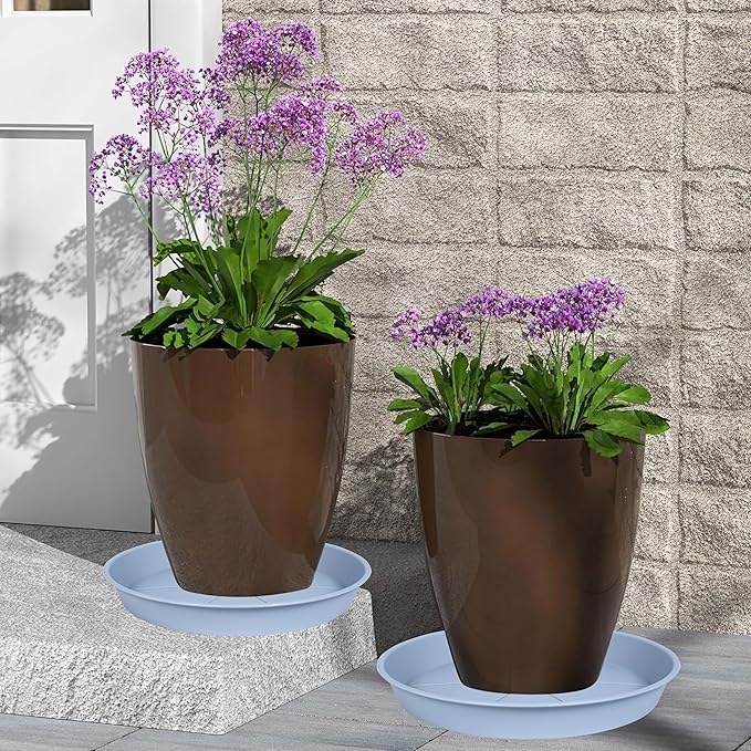 2 Pack of Plant Saucer Tray 19 inch, Heavy Duty Plastic Pot Plant Drip Trays Saucers for for Indoors Outdoor, Plant Water Tray for Planters 16-19" (19", Light Gray)