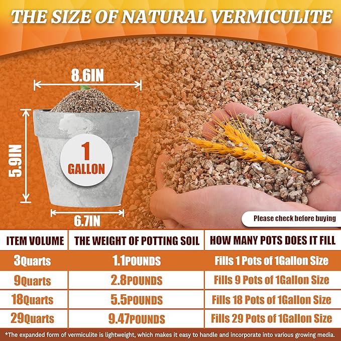 AVALUTION 3QT Vermiculite - Organic Vermiculite for Plants Horticultural Coarse Vermiculite Natural Soil Additive for Potted Plants Gardening Mushrooms Seed Starting