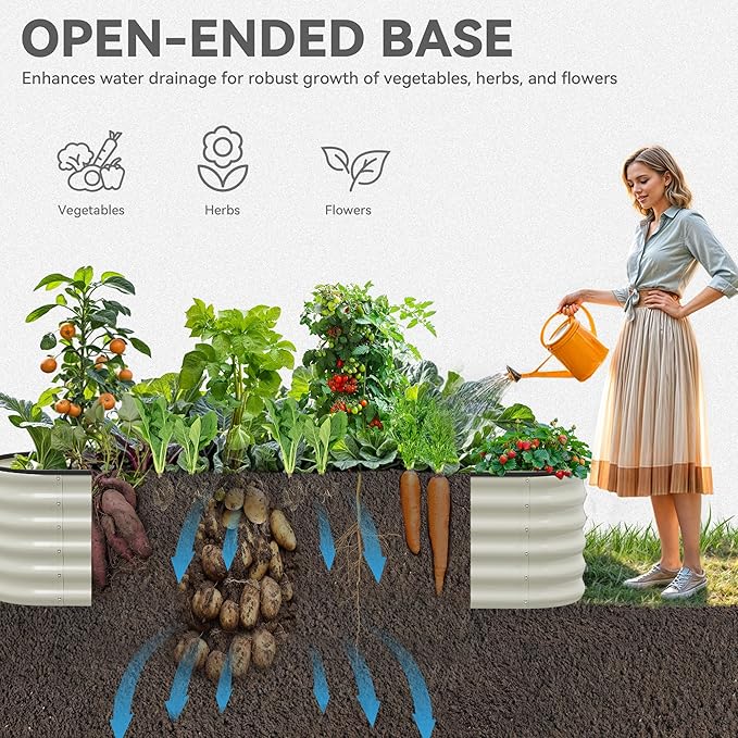 YITAHOME 17" Tall 6 in 1 Large Raised Garden Bed Kit, 6.5x2x1.4ft Galvanized Metal Planter Box with Gloves & Safety Rubber, Outdoor Above Ground Planters for Plants Vegetables Flowers, White