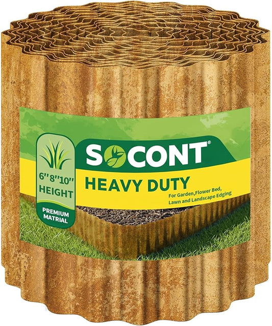 Corrugated Metal Garden Edging, 6"×20Ft Durable Landscape Border for Garden, Lawn, Flower Beds and Paver Edging (Rusty)